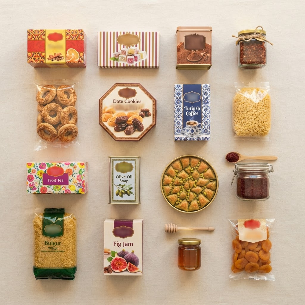 Düzenli bir şekilde dizilmiş orijinal paketli ürünler